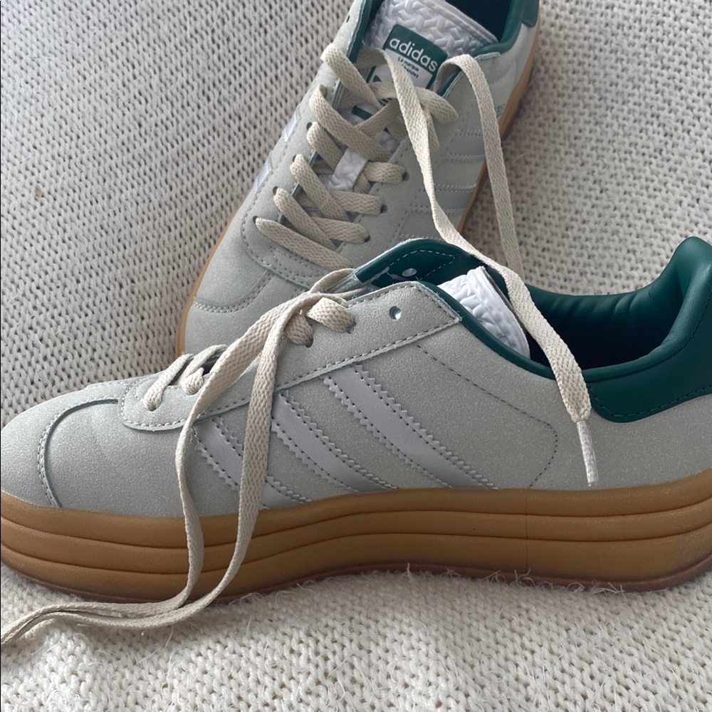 Adidas Gazelle Bold Cream and Green Sneakers with Gum Sole